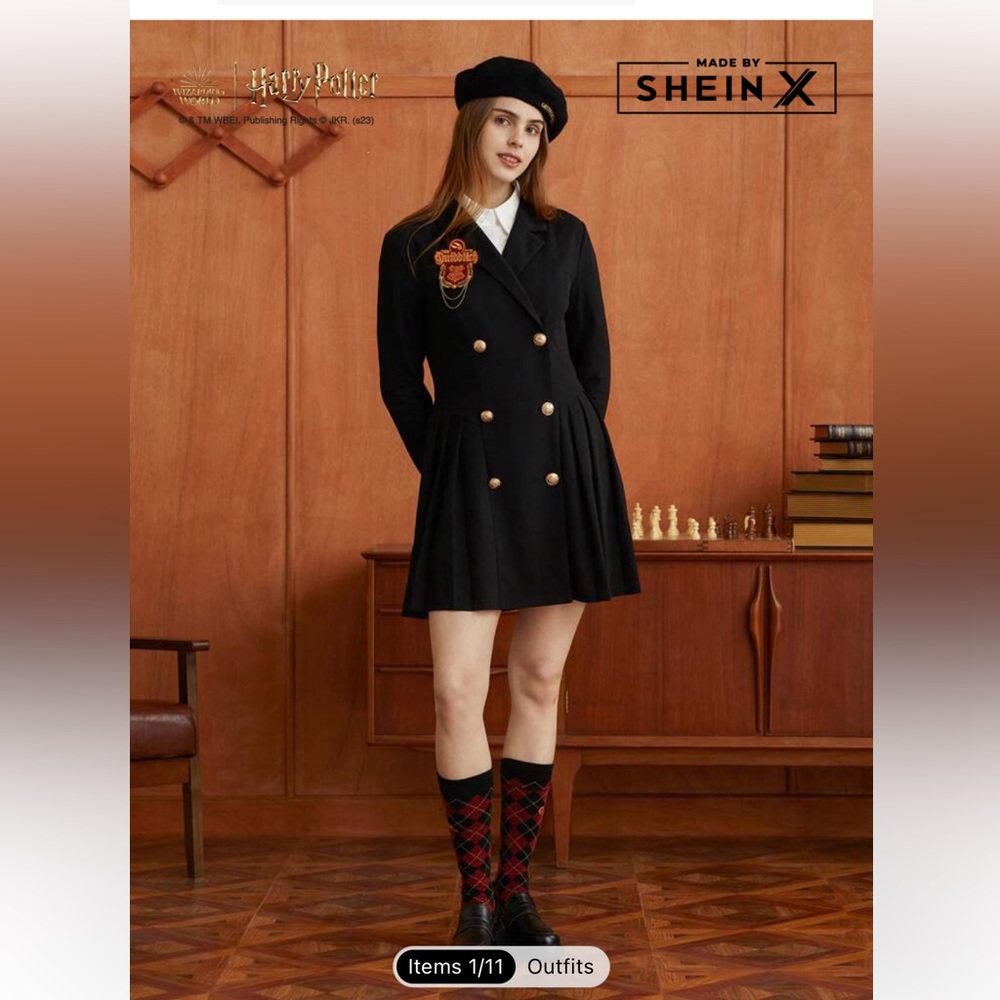 SHEIN Harry Potter Double Breasted Pleated Hem Blazer Dress